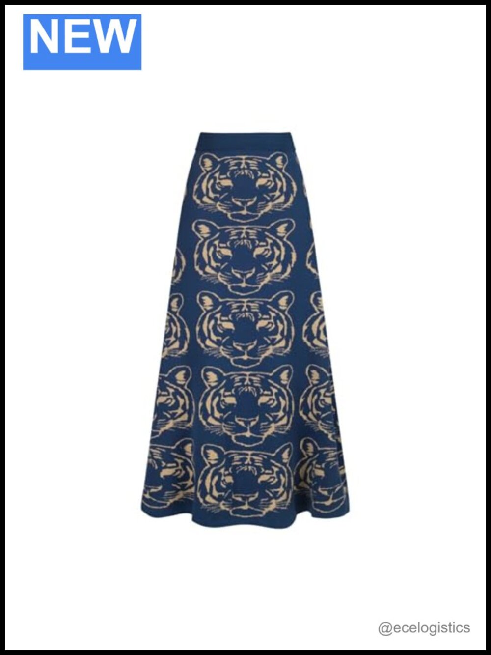 Cotton Midi Skirt High Waist A-Line Retro Tiger Pattern Women's Casual